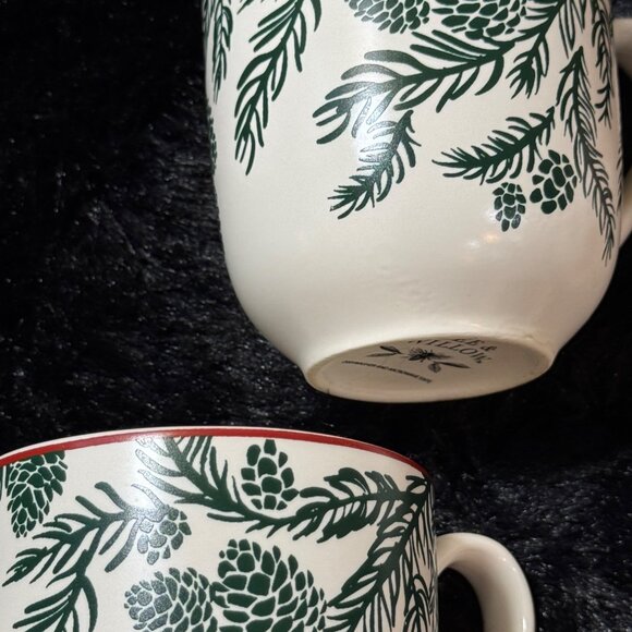 Bee & Willow Vail Pine Mugs Red & Green Pinecones Branches - Set of 4 - Picture 6 of 9